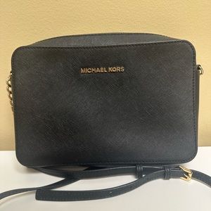 Michael Kors Black Leather Crossbody with Gold Accents